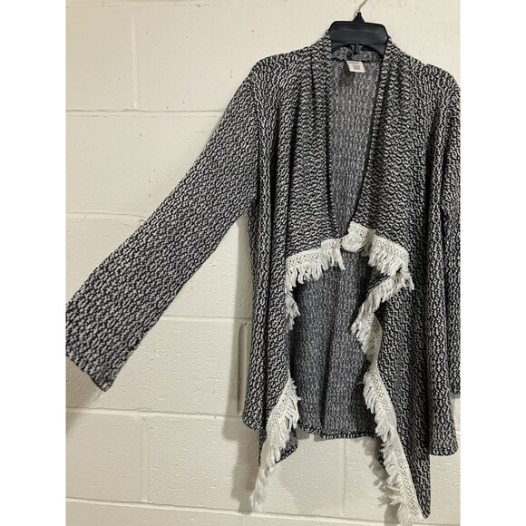 Arizona Jeans Women’s L Open Front Long Black Ivory Laced Sweater Top - Picture 2 of 8